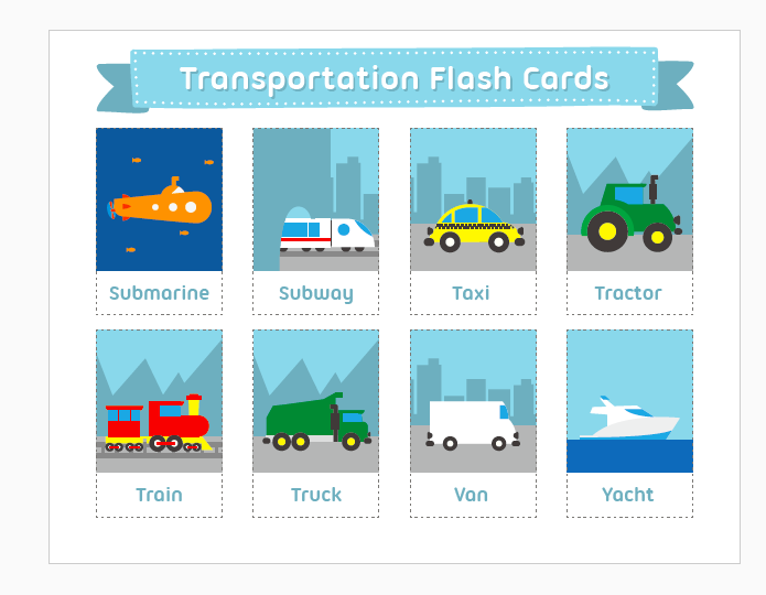 饰a4塑封3张transportation英语交通工具单词墙教室装