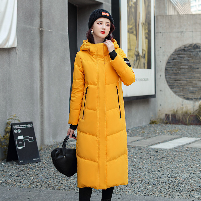冬季新款羽绒服女长款过膝加厚大码连帽修身显瘦时尚女装外套连帽