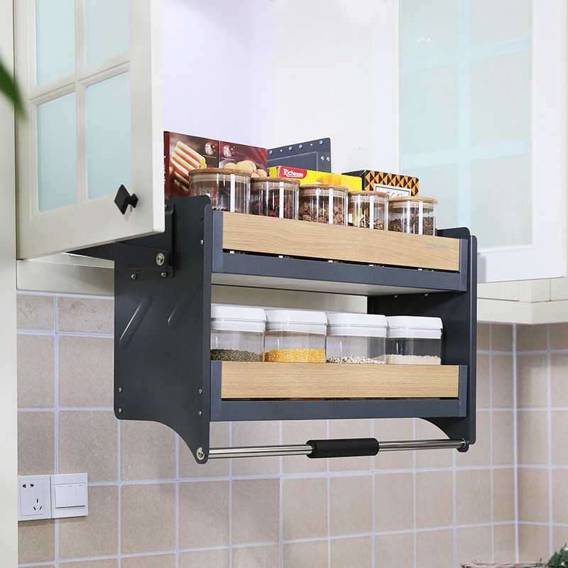 升降拉篮酷太厨房吊柜双层下拉收纳厨柜调料拉篮