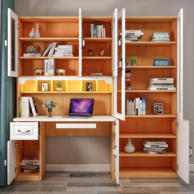 北欧书桌书柜书架一体组合家用卧室现代简约学生电脑桌