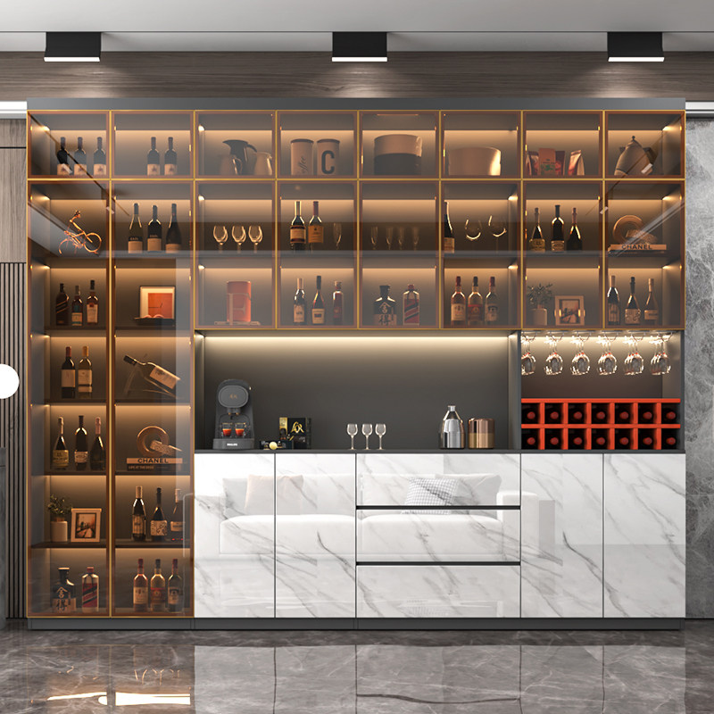 轻奢酒柜客厅靠墙玻璃门展示柜现代简约酒吧高端餐边柜酒柜