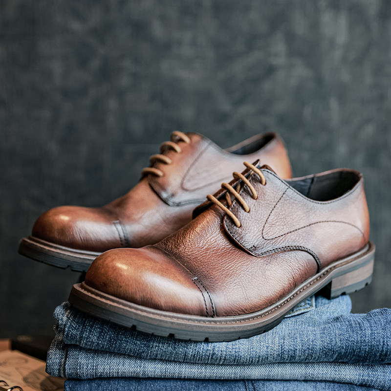 复古手工大头皮鞋商务休闲美式百搭英伦英伦风休闲皮鞋