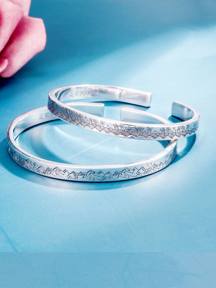 纯银9999手镯女朋友山海情人节礼物ins小众设计手镯