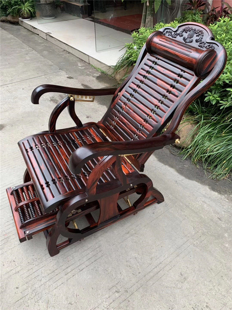 老挝大红酸枝红木摇椅红木家具中式实木逍遥椅午休躺椅老人椅