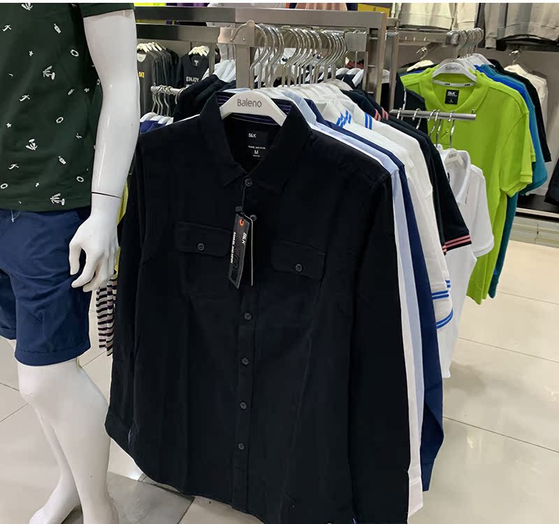 正品baleno班尼路sk秋季男装纯棉青年纯色修身衬衫