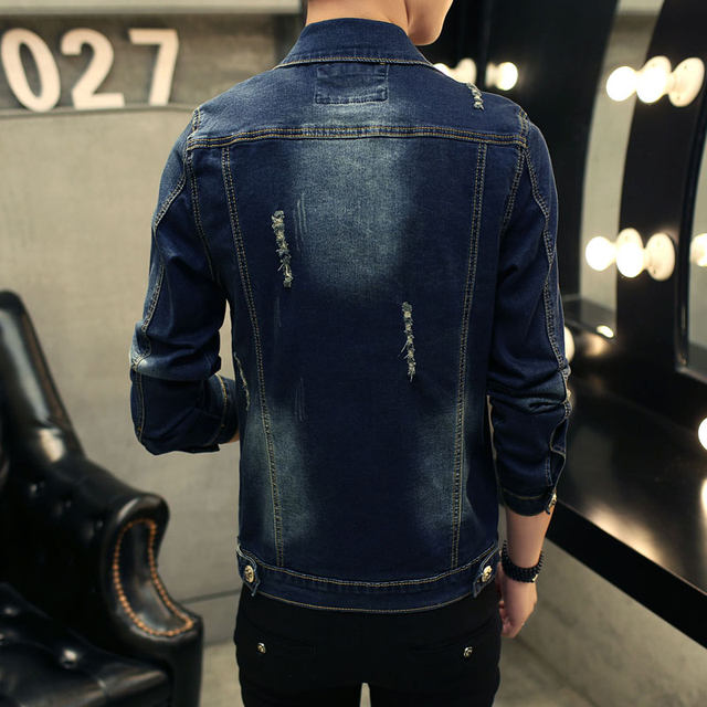 Autumn denim jacket male Korean version of the slim and broken cave youth jacket men's denim shoes, the elastic cat catch men's clothing Autumn denim jacket male Korean version of the slim and broken cave youth jacket men's denim shoes, the elastic cat catch men's clothing