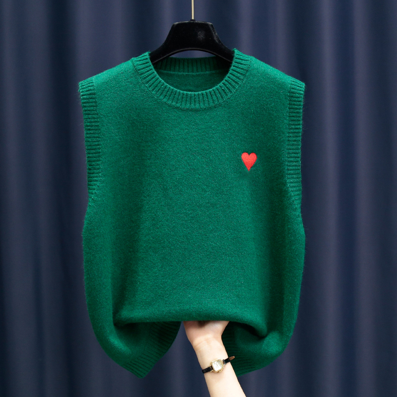 俏依芙◆欧货绿色马夹背心时尚针织马甲女春秋圆领毛衣坎肩外穿