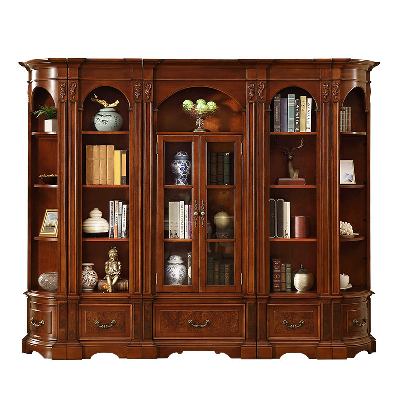 欧维佳 实木组合书柜书房书橱自由组合书柜欧式书房书架 美式书柜