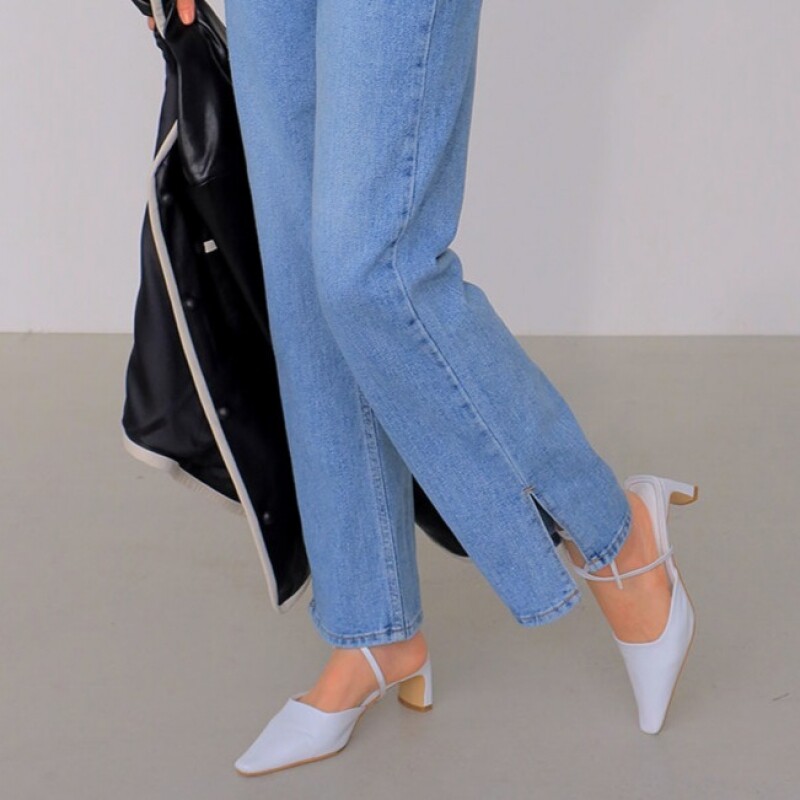 韩国stylenanda官方正品侧开裤脚牛仔筒裤水洗高腰牛仔裤