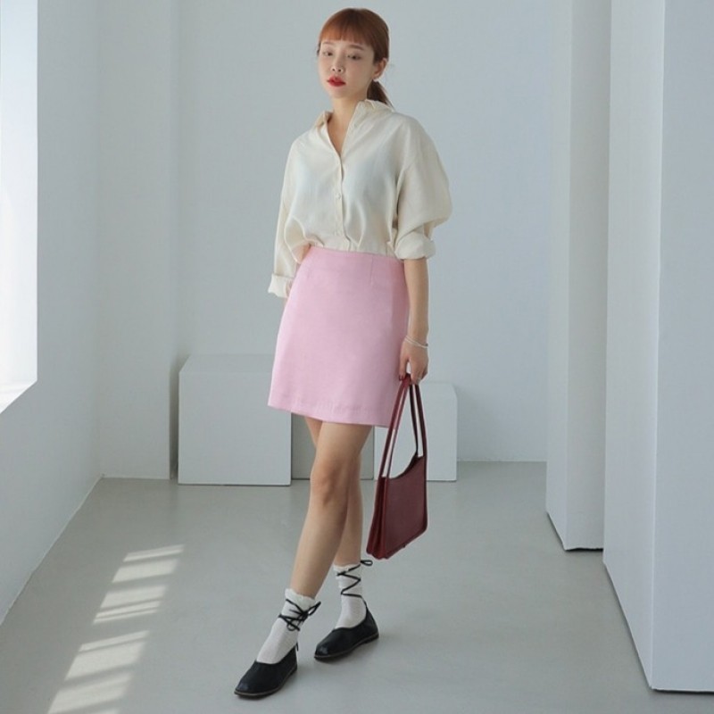 韩国stylenanda官方正品珠光光感纯色迷你半身半身裙