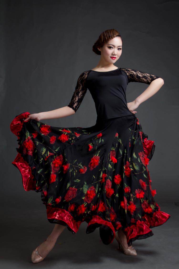 立体国标舞半身交谊舞裙子新款演出摩登长裙华尔兹摩登舞下装