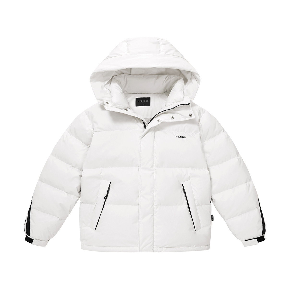 羽绒服太平鸟男装连帽冬季外套白色大印印花潮流羽绒服