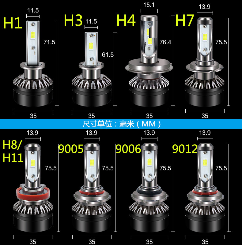 汽车led大灯h7超亮远近光灯前照灯灯泡一体h4改装h1h119005改装用