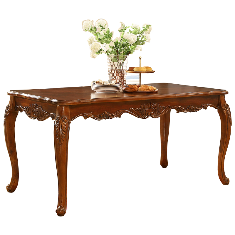 美式实木餐桌16米长方形餐台欧式雕花吃饭桌子实木餐桌