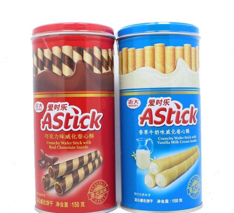 21年新货爱时乐威化夹心棒150g巧克力味注心饼干结婚庆回礼礼品