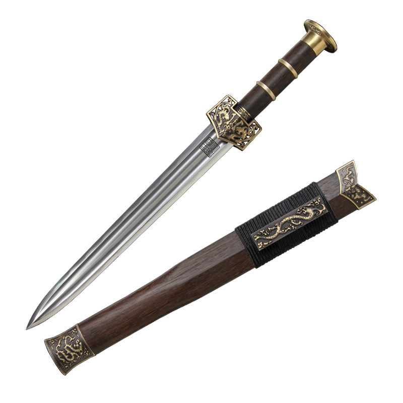 双龙小汉剑龙泉千字号宝剑防身手工刀剑一体短剑刀剑