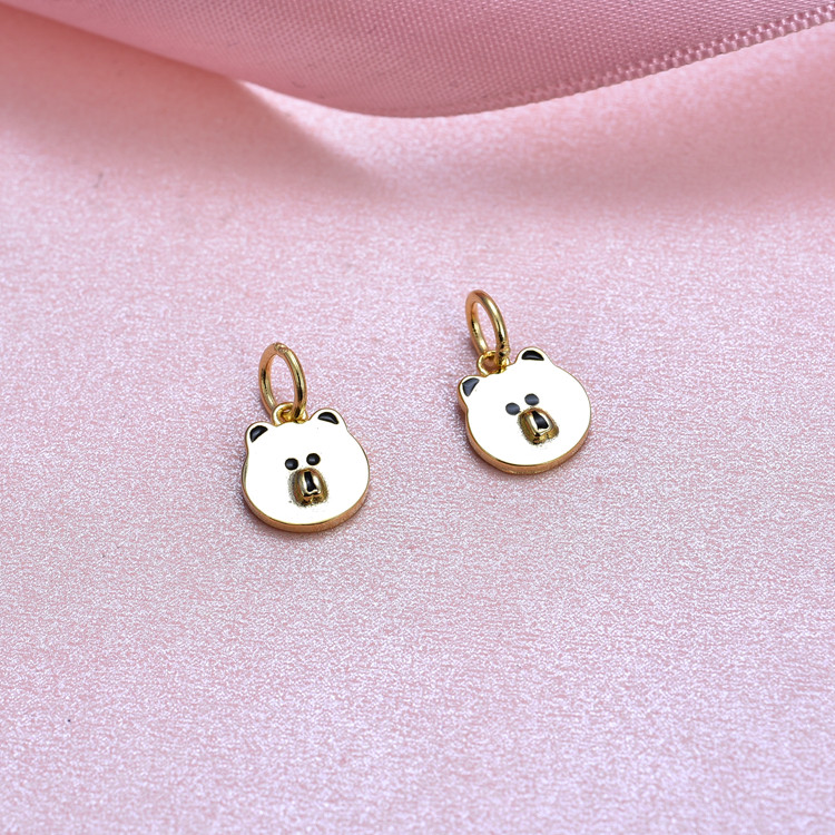 s925纯银布朗熊吊坠光面滴胶小熊挂坠韩版时尚饰品其他diy饰品配件