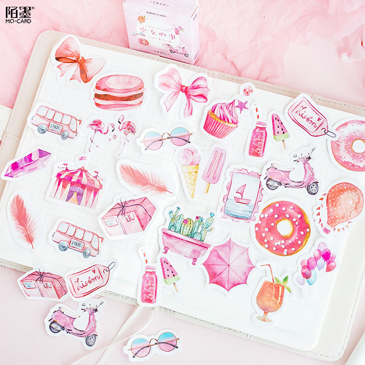贴纸少女心事手帐粉红色可爱卡通手账素材装饰贴纸