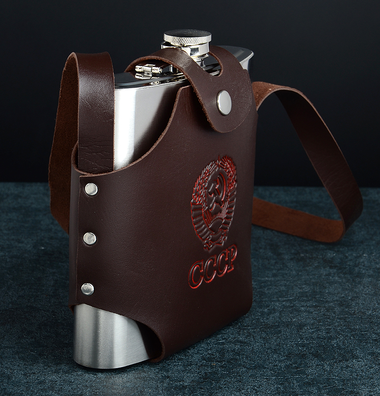 酒壶俄罗斯38盎司2斤不锈钢水壶户外旅行酒瓶送皮酒具