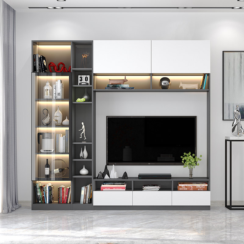 北欧电视柜背景墙一体客厅多功能组合墙柜书柜储物柜家具电视机柜