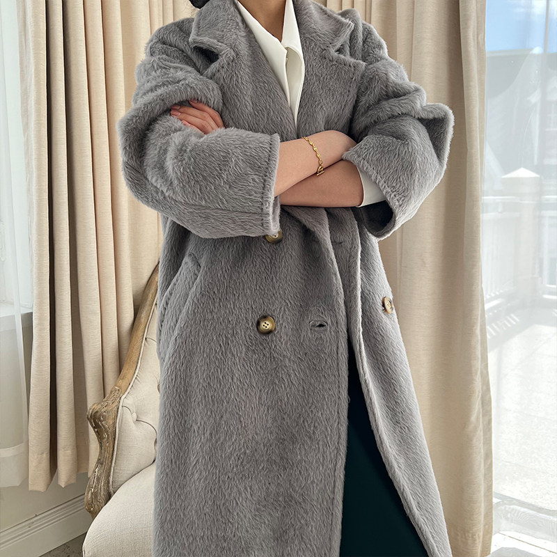 2022新款高端定制苏丽羊驼绒大衣女长款冬季加厚毛呢外套
