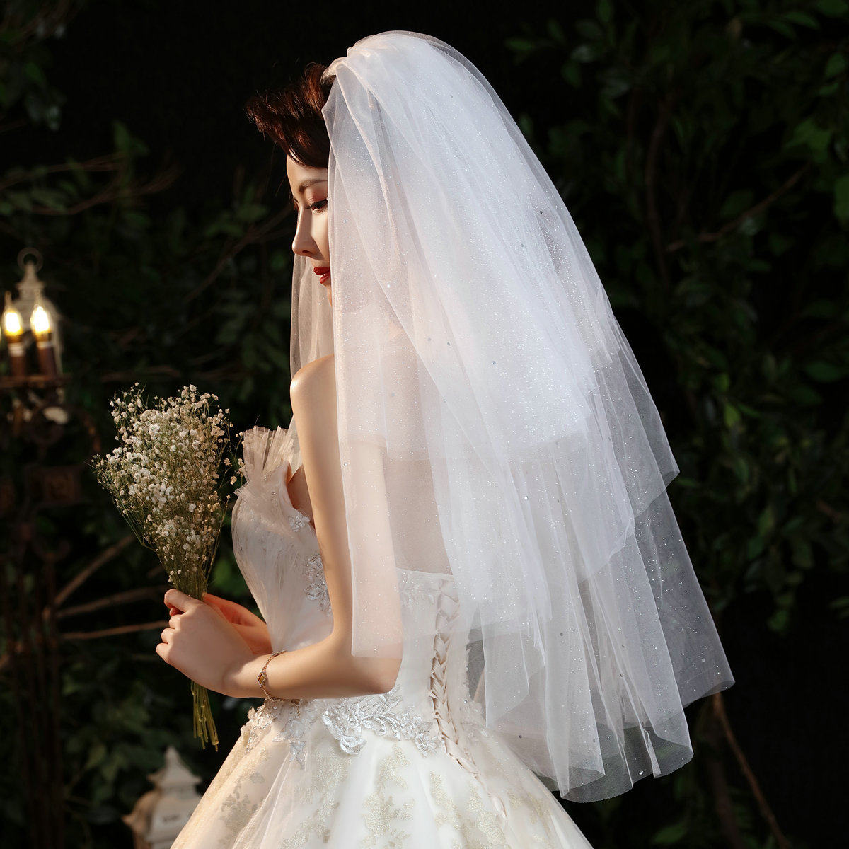 森系新娘头纱复古多层蓬蓬头饰超仙简约三层头纱