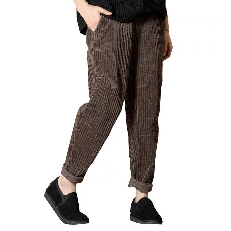 2019大码直筒灯芯绒女裤小脚裤春秋哈伦裤宽松休闲萝卜长裤