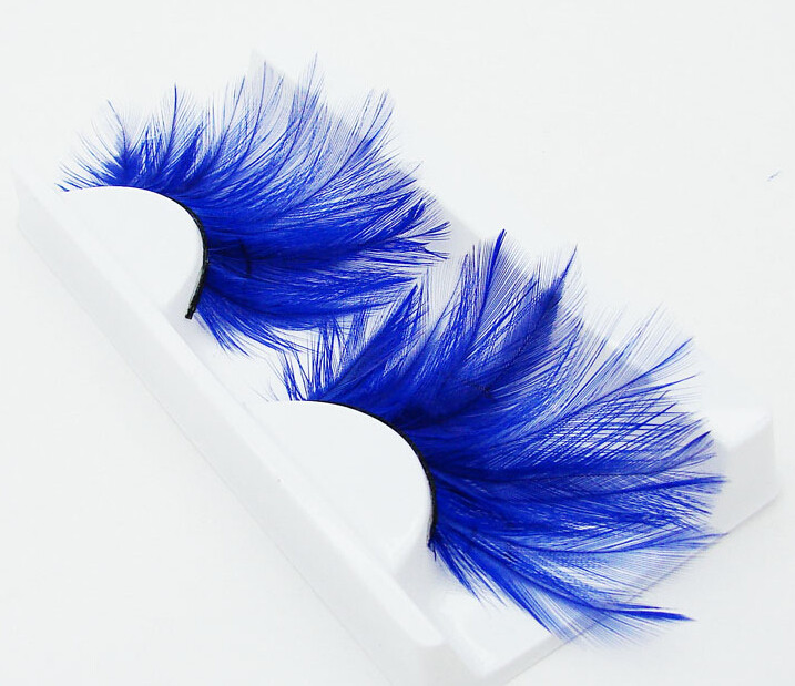 时尚创意宝蓝蓝色尖毛羽毛手工编织睫毛夸张假睫毛