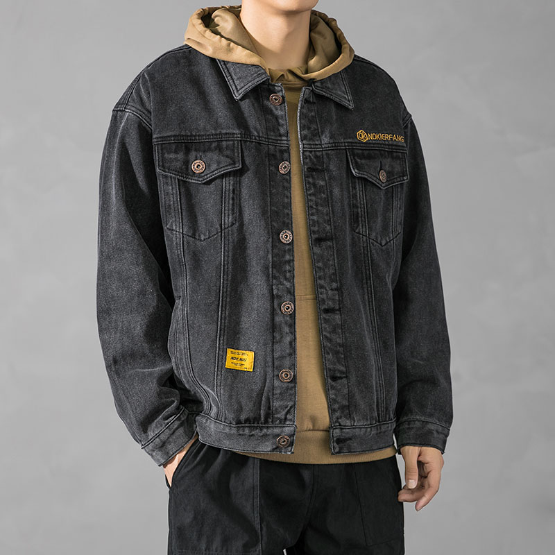牛仔外套男士高级感黑色褂上衣服大码宽松春秋季潮牌高端工装夹克
