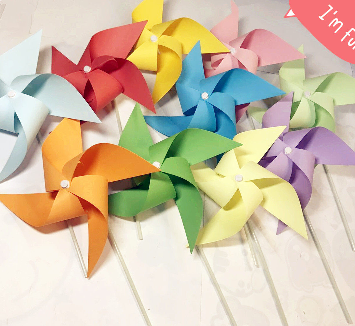 套包涂鸦四角diy早教美劳课彩色纸风车亲子活动风车