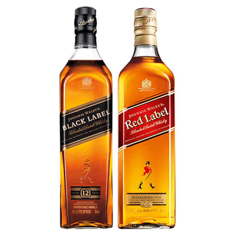 御玖轩 尊尼获加黑牌红牌威士忌酒组合红黑方700ml 带盒 洋酒