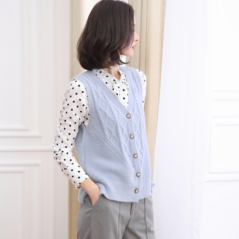 女士马甲针织背心春秋款仿貂绒毛衣毛线坎肩马夹