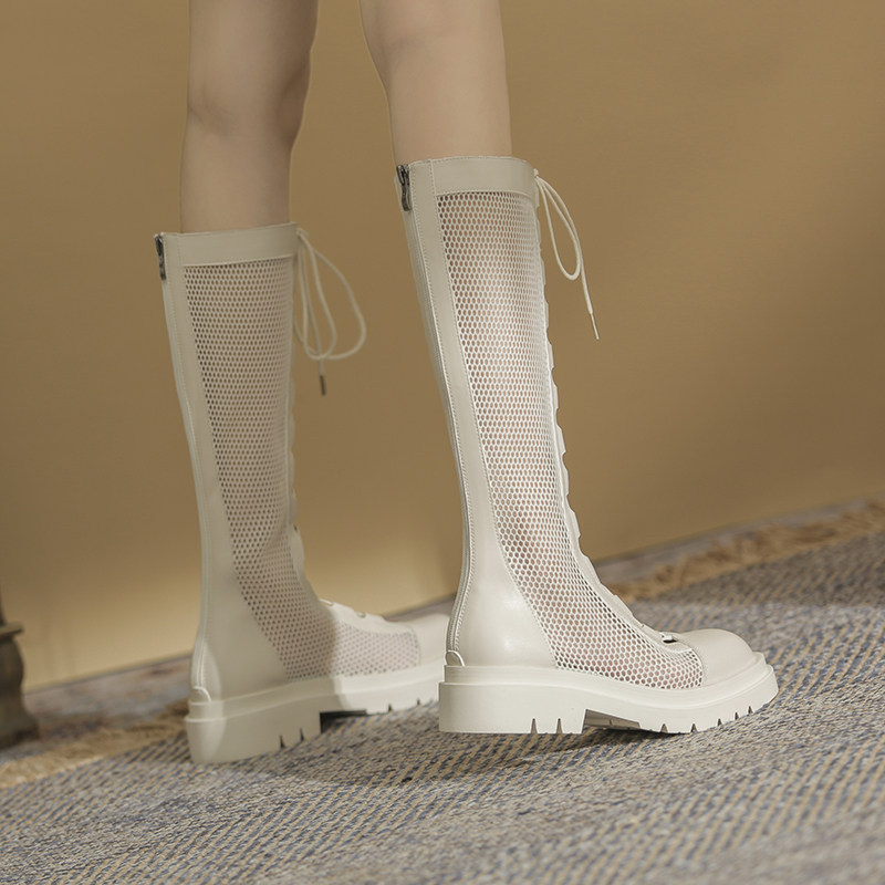 靴女白色靴子子女百搭透气马丁2021年夏季新款时装靴