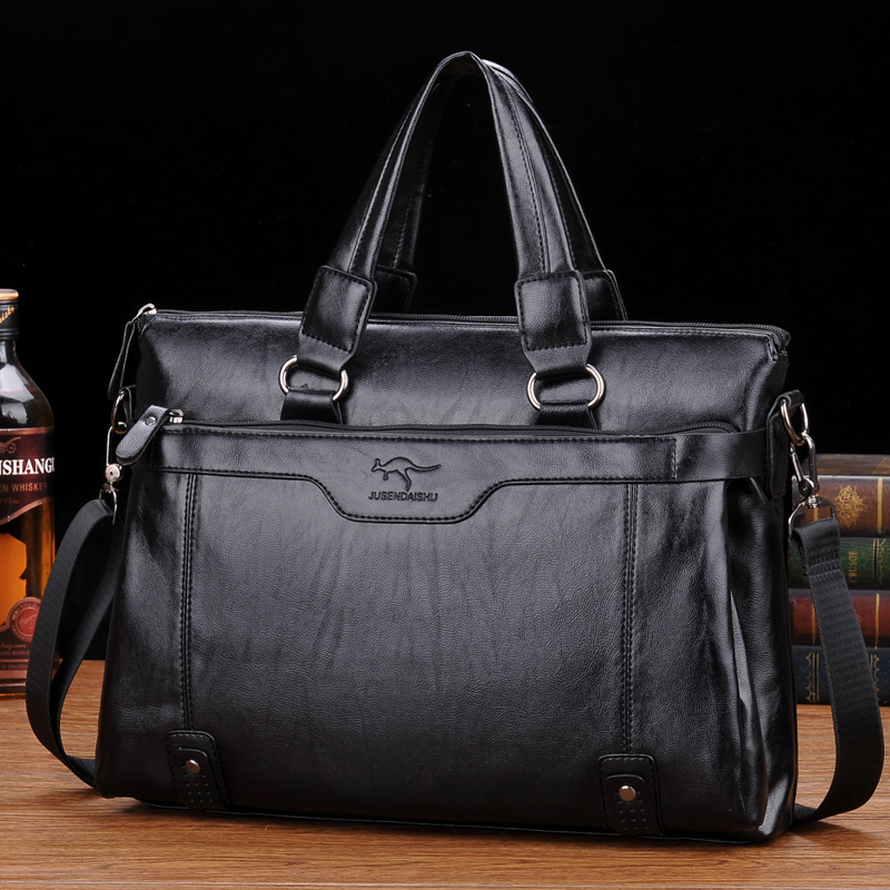 袋鼠男士包真皮单肩男包商务牛皮斜挎公文包