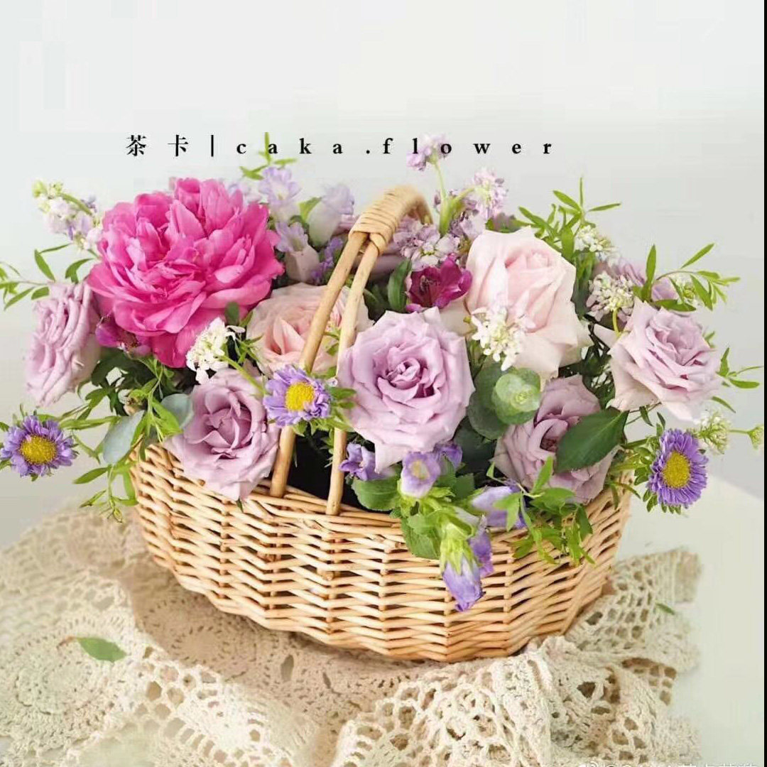 小花花篮摆件藤编客厅插花手提伴手礼竹篮子花篮