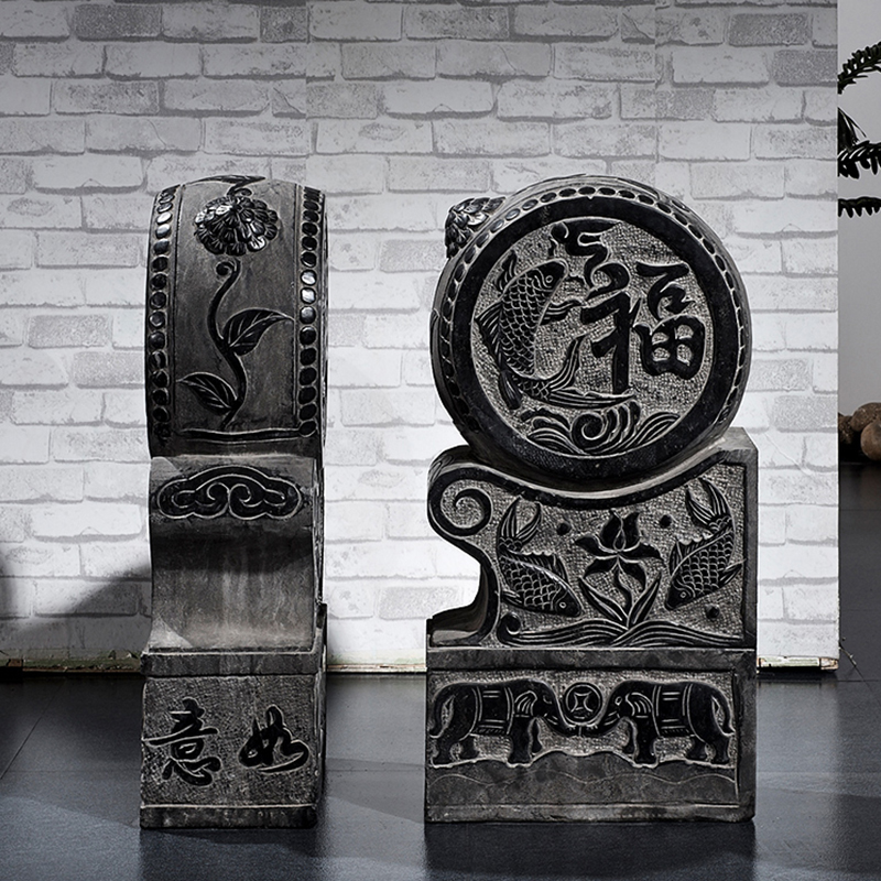 门墩家用抱鼓石一对青石石鼓中式门口庭院大理石仿古石雕门墩抱鼓