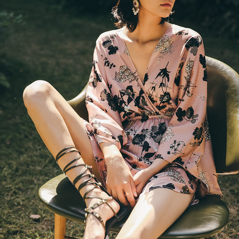 连体裤女夏装长袖海边度假套装韩版高腰阔腿裤短款2020新款连身裤