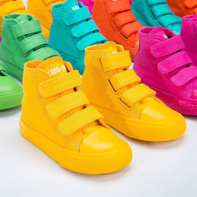kidsing糖果鞋儿童帆布鞋高帮春秋透气女童鞋中大童彩色洋气鞋子