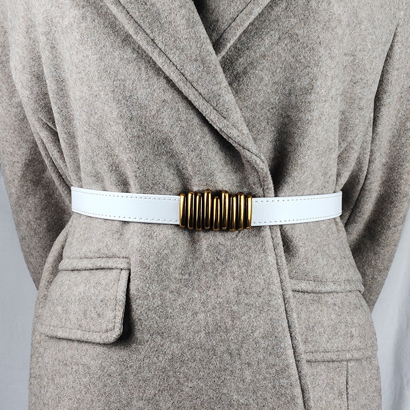 复古百搭做旧金属毛衣腰带大衣装饰二层真皮腰带
