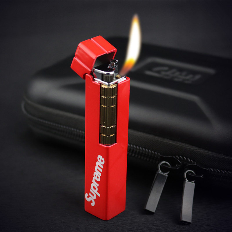 潮牌supreme网红红潮充气打火机小巧迷你砂轮轮式充气打火机