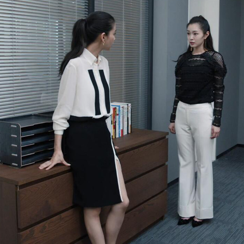 创业时代那蓝同款白色雪纺衫女长袖衬衫时尚蕾丝衫