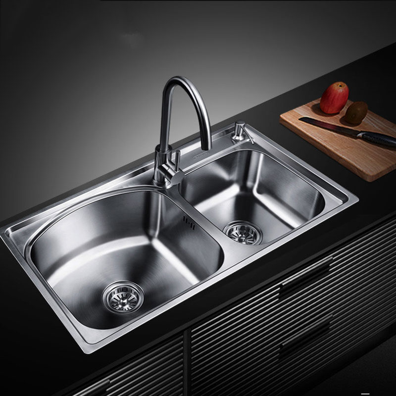 水槽双槽潜水艇手工加厚不锈钢洗碗池单厨房厨房洗菜水槽套餐