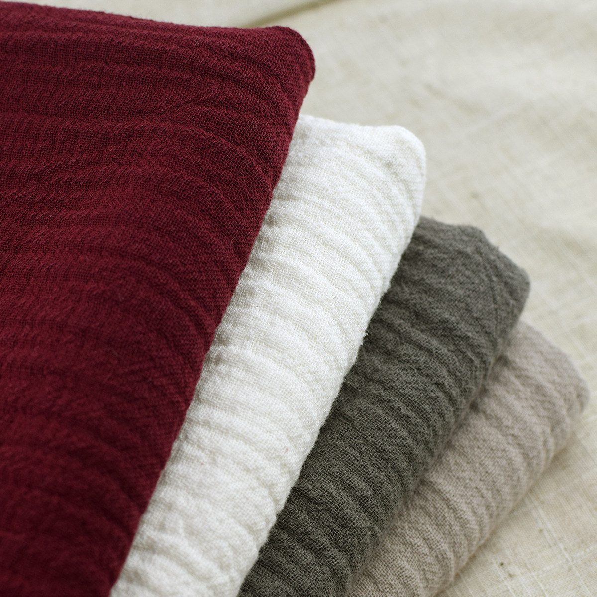 秋冬双层绉布苎麻棉布布料纯色连衣裙睡衣居家海绵垫