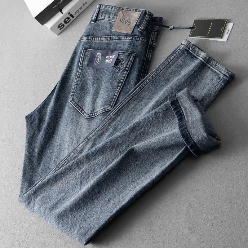 全棉牛仔裤秋冬新款大码商务直筒舒适透气中高牛仔裤