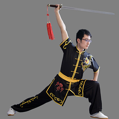 言一2020夏季新款刺绣武术练功服彩男款比赛太极服