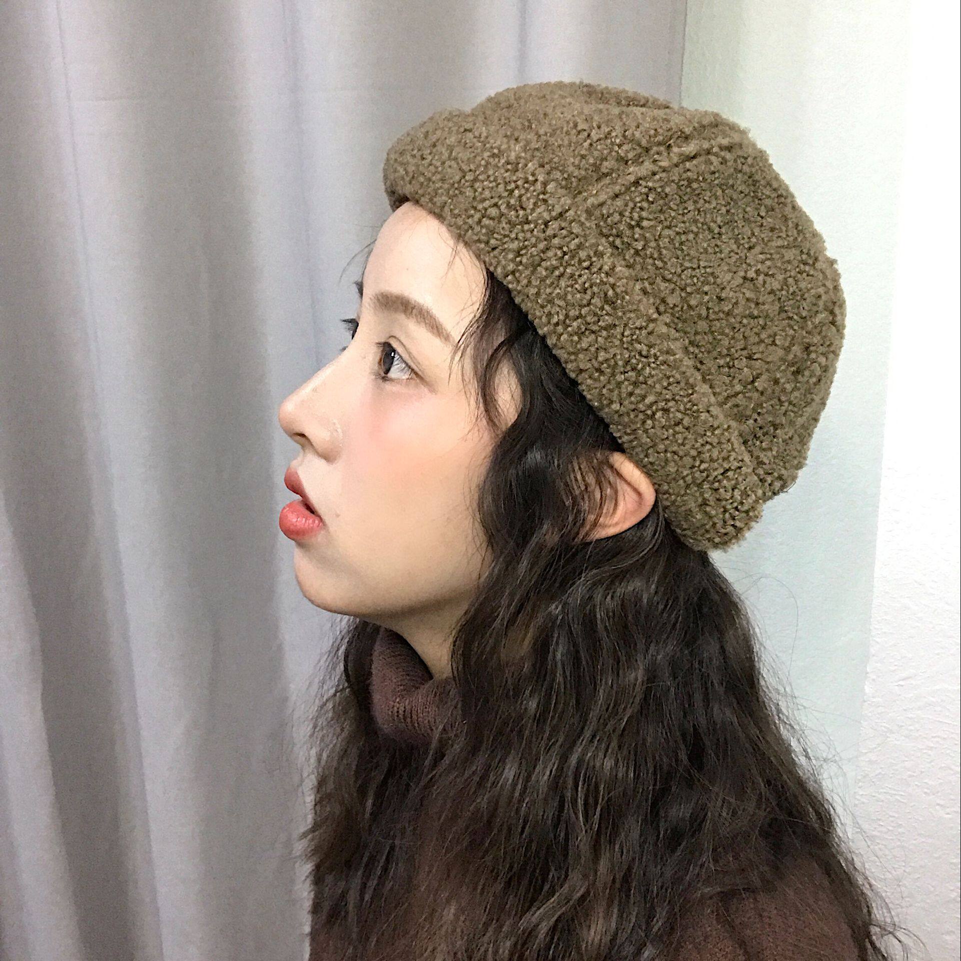 uncleyao李宛贞同款日系可爱少女软妹风羊羔毛地主帽瓜皮帽女秋冬