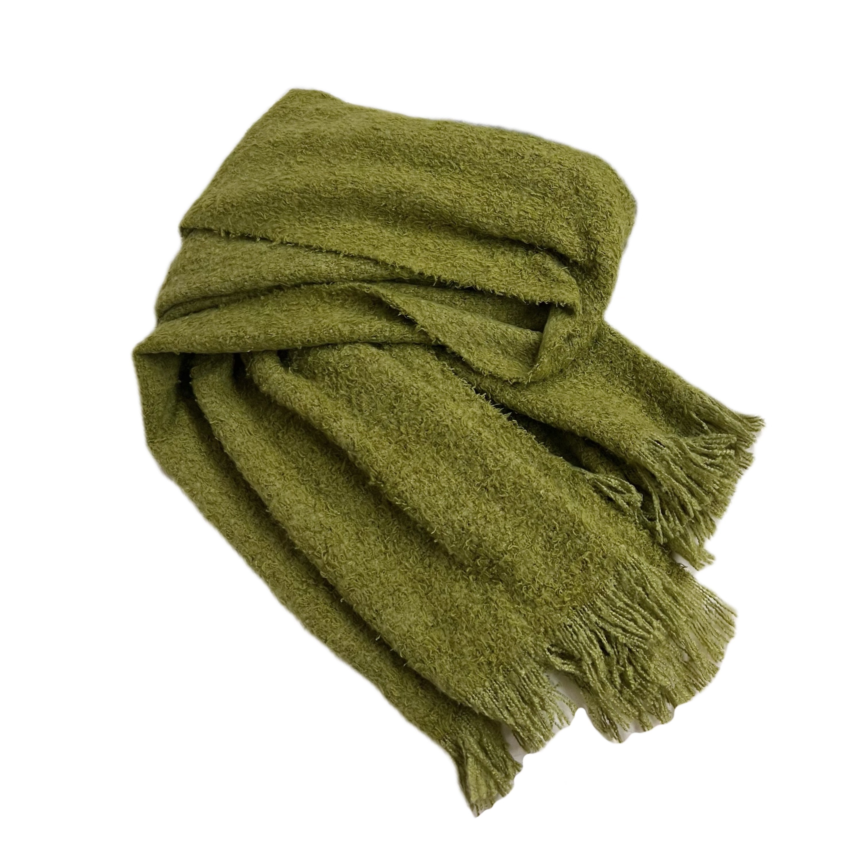 yaoshushu长围巾保暖冬季绿色芥末白芥末绒显圈圈柔软围巾