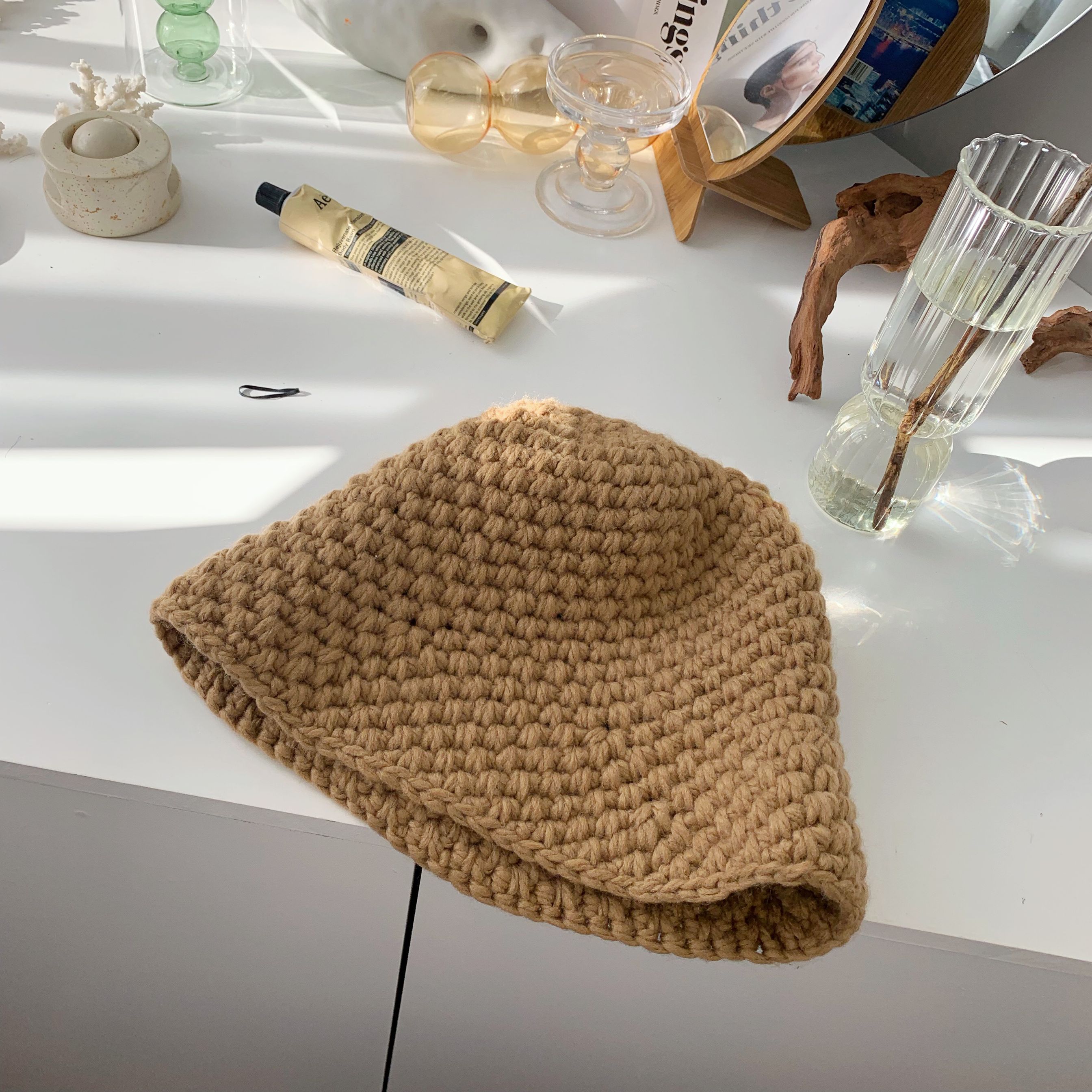 姚叔叔保暖帽女渔夫针织盆帽毛线粗棒针加厚安全感帽子