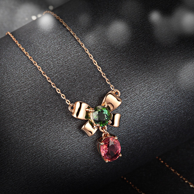 碧玺吊坠圣德宝18k玫瑰金碧玺天然项链双色颈饰