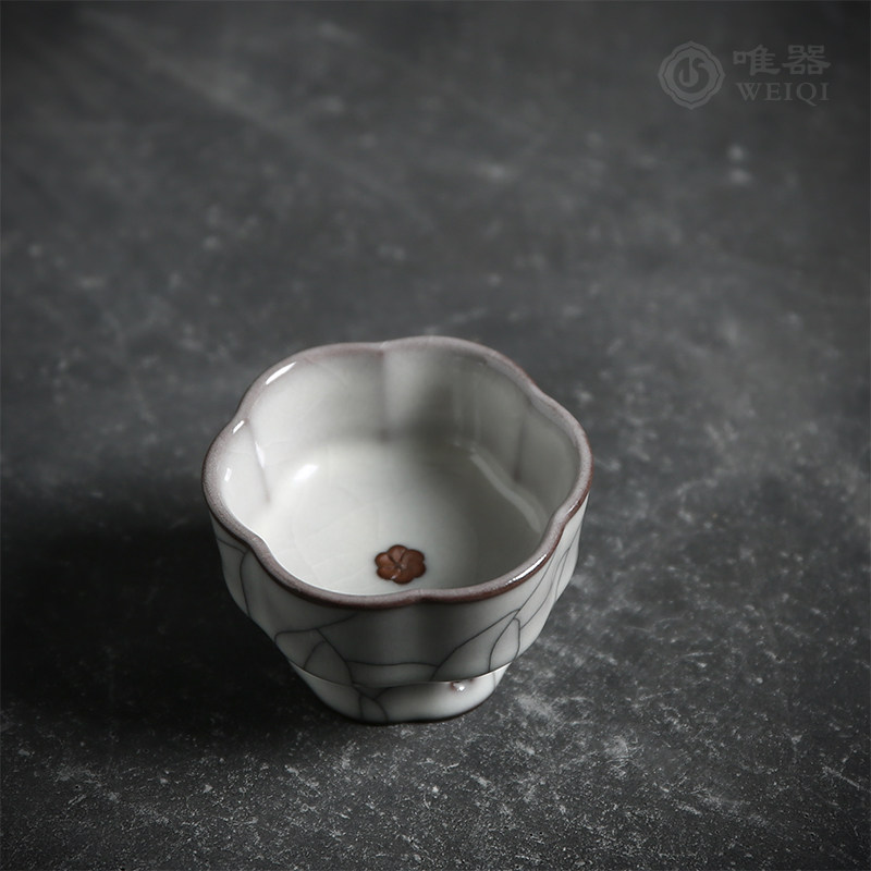 青瓷功夫功夫茶茶杯吴俊手工哥窑铁胎高足盏茶盏茶杯